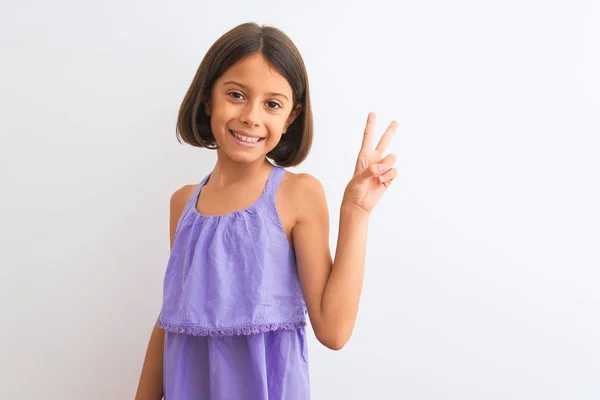 Junges Schönes Kindermädchen Lila Lässigem Kleid Das Vor Isoliertem Weißem — Stockfoto