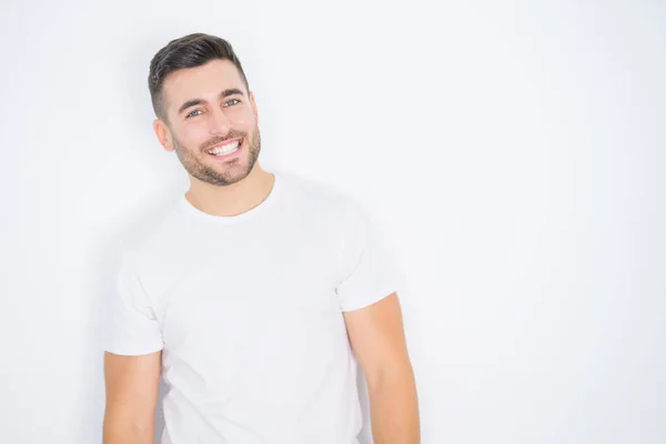 Young Handsome Man Wearing Casual White Shirt White Isolated Background — Stock Photo, Image
