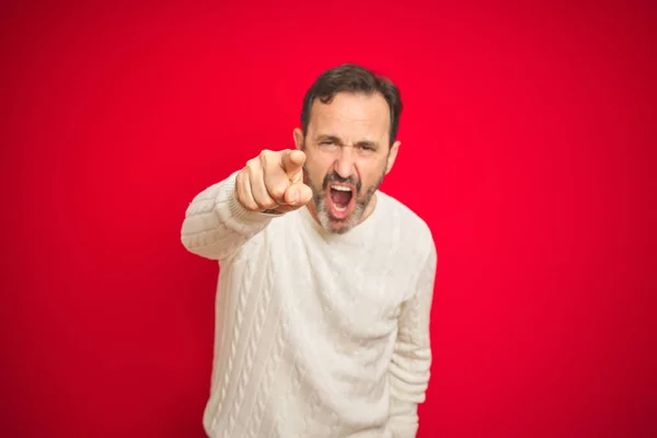 Handsome Middle Age Senior Man Grey Hair Isolated Red Background — Stock Photo, Image