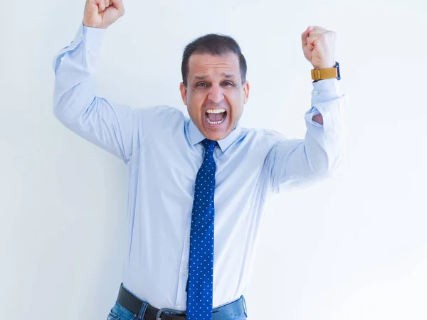 Middle Age Business Man Celebrating Screaming Happy Succesful Win — Stock Photo, Image