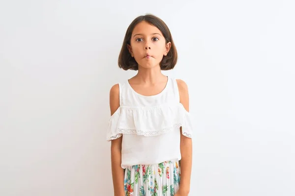 Jonge Mooie Kind Meisje Dragen Casual Kleding Staande Geïsoleerde Witte — Stockfoto