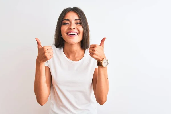 Giovane Bella Donna Indossa Casual Shirt Piedi Sopra Isolato Segno — Foto Stock