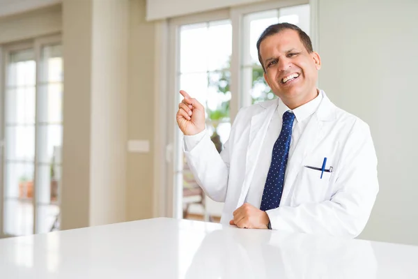 Middle Age Doctor Man Wearing Medical Coat Clinic Big Smile — Stock Photo, Image