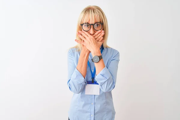 Middle Age Businesswoman Wearing Glasses Card Isolated White Background Shocked — Stock Photo, Image