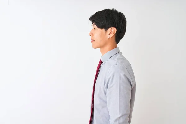 Chinese Businessman Wearing Elegant Tie Standing Isolated White Background Looking — ストック写真