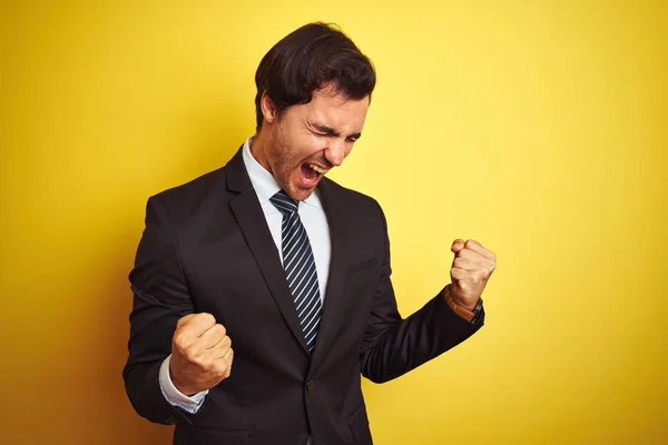 Young Handsome Businessman Wearing Suit Tie Standing Isolated Yellow Background — Stock fotografie