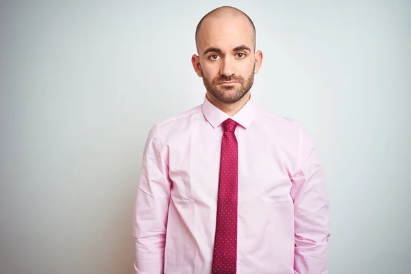 Young Business Man Wearing Pink Tie Isolated Background Serious Expression — Stock Photo, Image