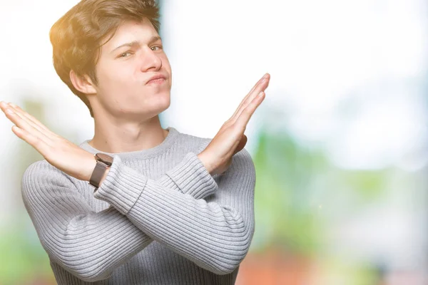 Joven Hombre Guapo Con Suéter Invierno Sobre Fondo Aislado Expresión — Foto de Stock