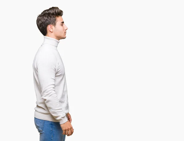 Jovem Homem Bonito Vestindo Camisola Gola Alta Sobre Fundo Isolado — Fotografia de Stock