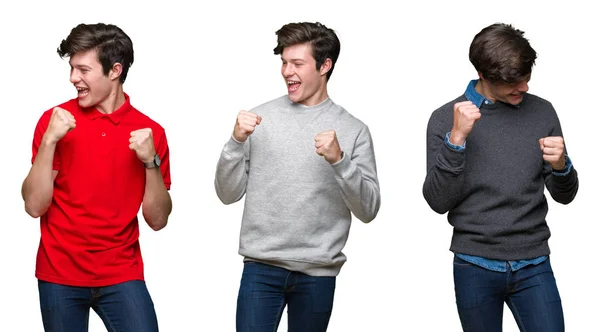 Collage Hombre Joven Sobre Fondo Blanco Aislado Muy Feliz Emocionado — Foto de Stock