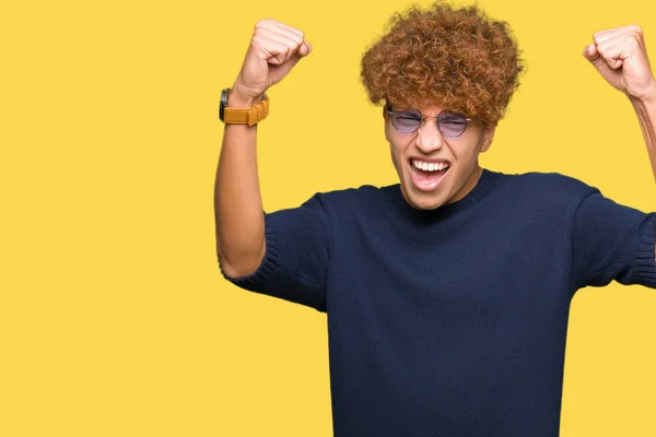Young Handsome Man Afro Wearing Glasses Very Happy Excited Doing — Stock Photo, Image
