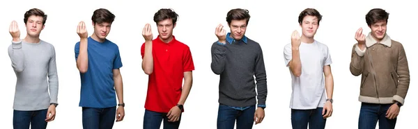 Collage Young Man White Isolated Background Doing Italian Gesture Hand — Stock Photo, Image