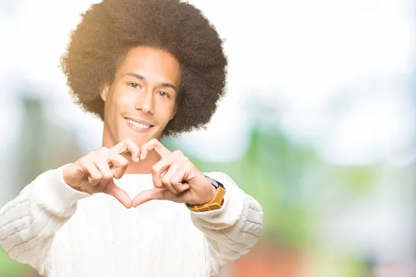 Young African American Man Afro Hair Wearing Winter Sweater Smiling — Stock Photo, Image