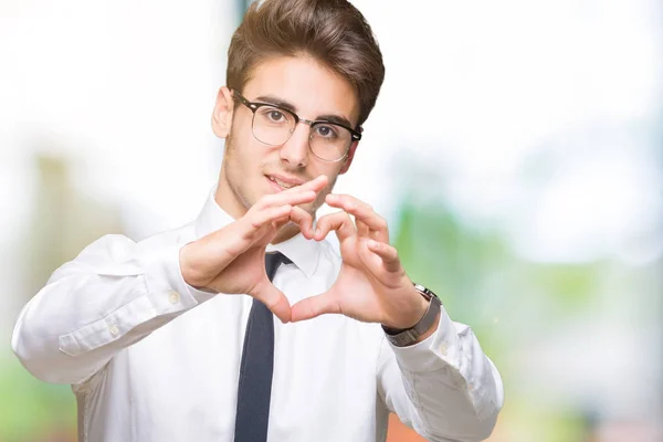 Jovem Homem Negócios Vestindo Óculos Sobre Fundo Isolado Sorrindo Amor — Fotografia de Stock
