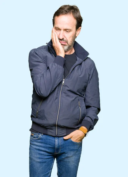 Middle Age Handsome Man Wearing Jacket Thinking Looking Tired Bored — Stock Photo, Image