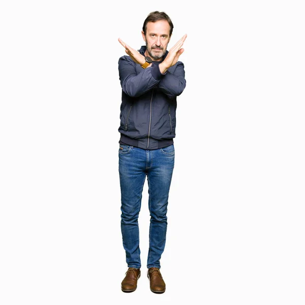 Middle Age Handsome Man Wearing Jacket Rejection Expression Crossing Arms — Stock Photo, Image