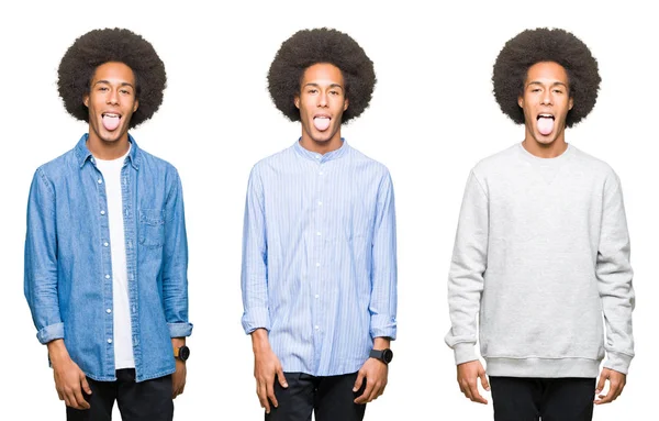 Collage Ung Man Med Afro Hår Över Vit Isolerad Bakgrund — Stockfoto