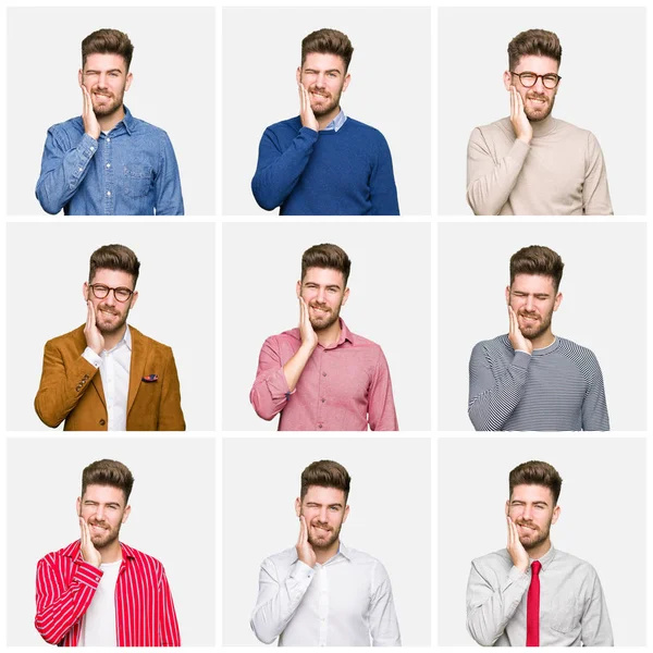 Collage Van Knappe Jonge Zakelijke Man Draagt Verschillende Looks Witte — Stockfoto