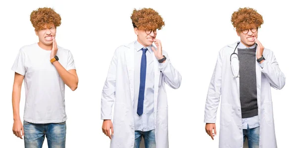 Collage Joven Doctor Con Abrigo Médico Sobre Fondo Blanco Aislado —  Fotos de Stock