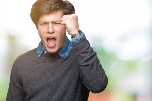 Young Handsome Elegant Man Isolated Background Angry Mad Raising Fist — Stock Photo, Image