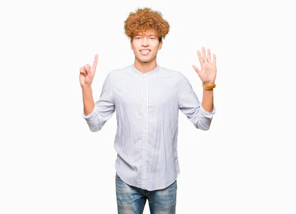 Young Handsome Business Man Afro Hair Wearing Elegant Shirt Showing — Stock Photo, Image