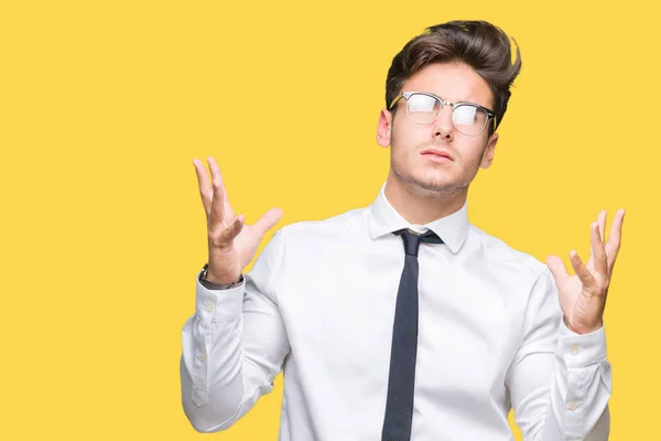 Young Business Man Wearing Glasses Isolated Background Crazy Mad Shouting — Stock Photo, Image