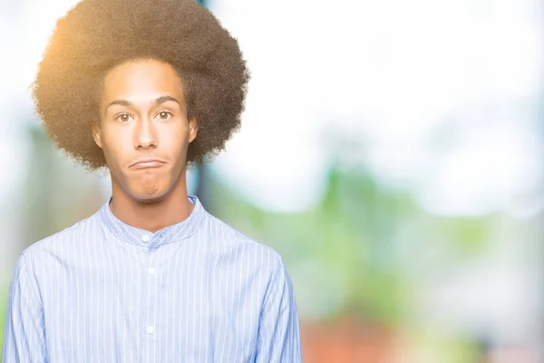 Young African American Man Afro Hair Depressed Worry Distress Crying — Stock Photo, Image