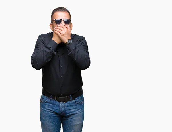 Middle Age Arab Man Wearing Sunglasses Isolated Background Shocked Covering — Stock Photo, Image