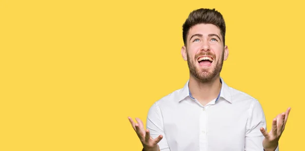 Young Handsome Business Man Crazy Mad Shouting Yelling Aggressive Expression — Stock Photo, Image