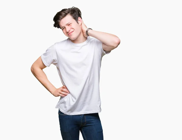 Jovem Bonito Homem Vestindo Casual Branco Shirt Sobre Isolado Fundo — Fotografia de Stock