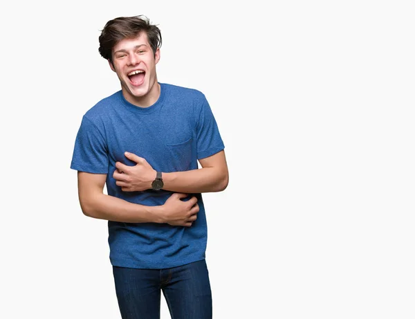 Jovem Homem Bonito Vestindo Camiseta Azul Sobre Fundo Isolado Sorrindo — Fotografia de Stock