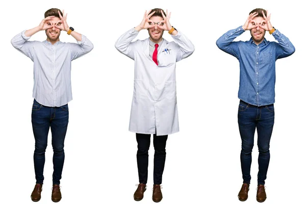 Collage Handsome Young Professional Man White Isolated Background Doing Gesture — Stock Photo, Image