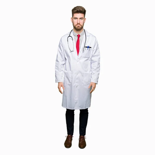 Young Handsome Doctor Man Wearing Medical Coat Depressed Worry Distress — Stock Photo, Image