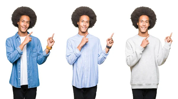 Colagem Jovem Com Cabelo Afro Sobre Fundo Branco Isolado Sorrindo — Fotografia de Stock