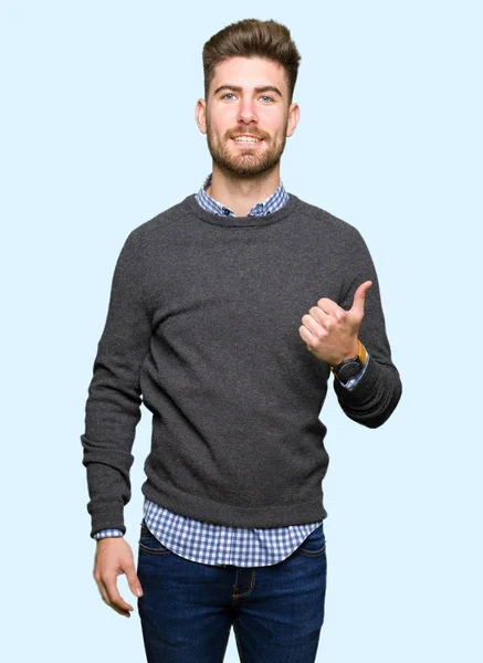 Young Handsome Elegant Man Doing Happy Thumbs Gesture Hand Approving — Stock Photo, Image