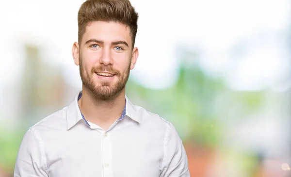 Young Handsome Business Man Hands Together Fingers Crossed Smiling Relaxed — Stock Photo, Image