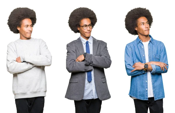 Collage Ung Man Med Afro Hår Över Vit Isolerad Bakgrund — Stockfoto