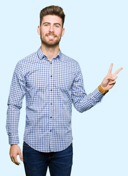 Young Handsome Bussines Man Smiling Happy Face Winking Camera Doing — Stock Photo, Image