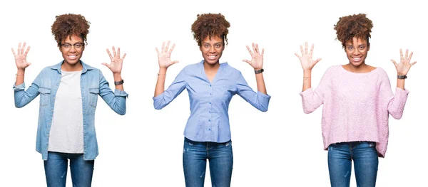 Collage Joven Hermosa Chica Africana Sobre Fondo Aislado Mostrando Apuntando — Foto de Stock