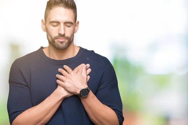 Junger Gutaussehender Mann Mit Pullover Vor Isoliertem Hintergrund Lächelnd Mit — Stockfoto