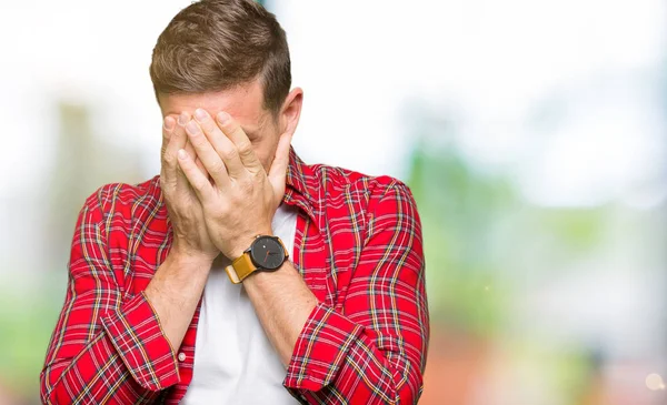 Bell Uomo Che Indossa Camicia Casual Con Espressione Triste Che — Foto Stock