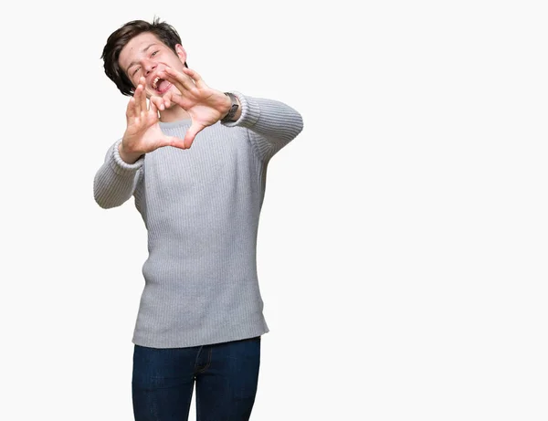 Giovane Bell Uomo Che Indossa Maglione Invernale Sfondo Isolato Sorridente — Foto Stock