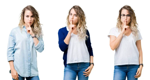 Collage Van Jonge Mooie Blonde Meisje Geïsoleerde Achtergrond Vragen Stil — Stockfoto