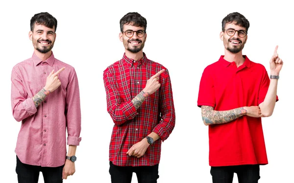 Collage Van Jonge Man Dragen Van Een Bril Geïsoleerde Achtergrond — Stockfoto