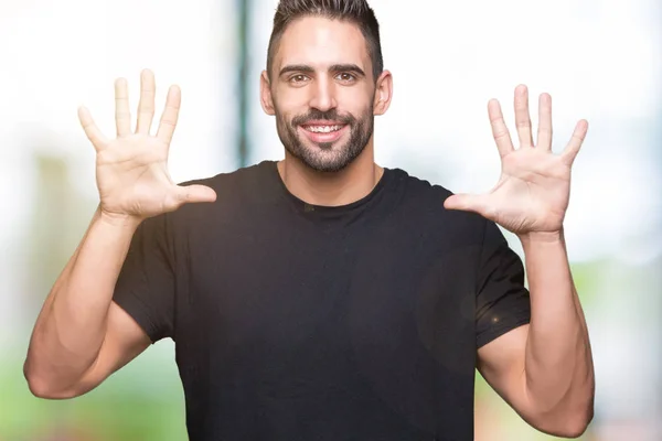 Joven Hombre Guapo Sobre Fondo Aislado Mostrando Señalando Hacia Arriba — Foto de Stock