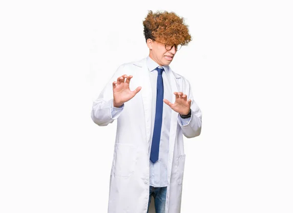 Young Handsome Scientist Man Wearing Glasses Disgusted Expression Displeased Fearful — Stock Photo, Image