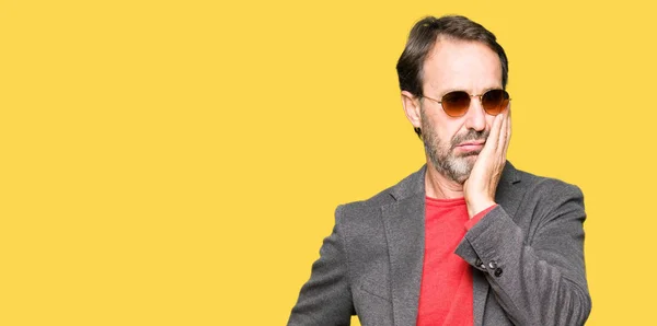 Middle Age Handsome Business Man Wearing Sunglasses Thinking Looking Tired — Stock Photo, Image