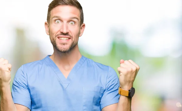 Handsome Doctor Man Wearing Medical Uniform Isolated Background Celebrating Surprised — Stock Photo, Image
