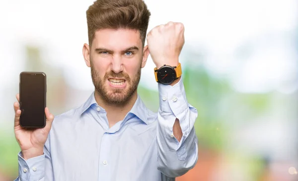 Young Handsome Man Business Showing Smartphone Screen Annoyed Frustrated Shouting — Stock Photo, Image