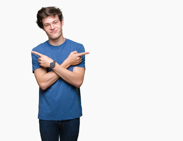 Young Handsome Man Wearing Blue Shirt Isolated Background Pointing Both — Stock Photo, Image